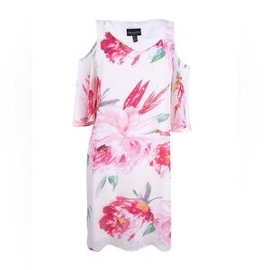 Connected Apparel Pink Floral Cold Shoulder Midi Dress